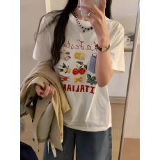 批发韩系夏季新款纯棉多种蔬菜印花<b class='q'>短袖</b><b class='q'>T</b><b class='q'>恤</b>圆领百搭大码女装打底衫