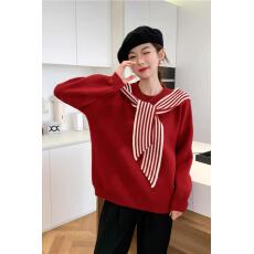 批发红色本命年女士毛衣女秋冬2024新款爆款软糯慵懒<b class='q'>假两件</b><b class='q'>针织衫</b>上衣