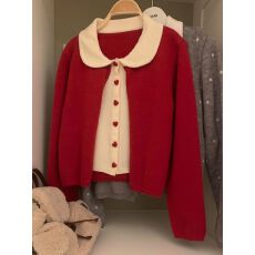 批发<b class='q'>假两件</b>设计感气质翻领针织开衫2024女冬季新款法式甜美超好看毛衣