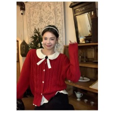 批发圆领麻花针织开衫外套女冬季新款高级感宽松百搭<b class='q'>短款</b>上衣<b class='q'>毛衣</b>