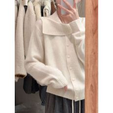 批发韩系<b class='q'>不规则</b>翻领设计感灰色针织开衫女秋冬季叠穿内搭毛衣外套上衣