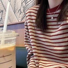 批发复古港味条纹别致<b class='q'>卫衣</b>女早春2024新款爆款宽松bf慵懒风长袖外套潮