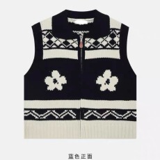 批发2026费尔岛翻领提花针织马甲背心女<b class='q'>冬</b>季外穿马夹巨好看叠穿上衣