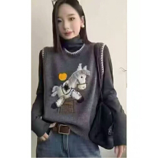 批发高领斜扣麻花毛衣女2025年秋<b class='q'>冬</b>新款慵懒风长袖针织衫