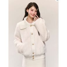 批发QDQD 甜美可爱风软糯大翻领环保皮草秋冬新款白色<b class='q'>皮毛</b><b class='q'>一体</b>外套女