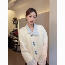 批发小香风秋冬新款拼色双面呢<b class='q'>外套</b>气质短款仿水<b class='q'>貂绒</b>开衫休闲百搭外搭