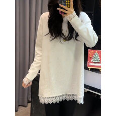 批发官图2*2人棉磨毛蕾丝拼接打底衫女内搭长袖t恤新款修身显瘦