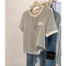 批发小众法式百搭显瘦小香<b class='q'>风</b>短袖t恤衫女