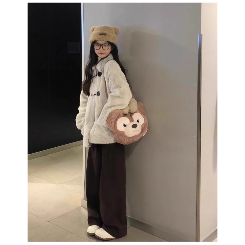 작은 키 양털 여성 코트 한 부서 폴로 칼라 소뿔 버클 두꺼운 피모 하나 귀여운 부드러운 찹쌀 코트 두꺼운