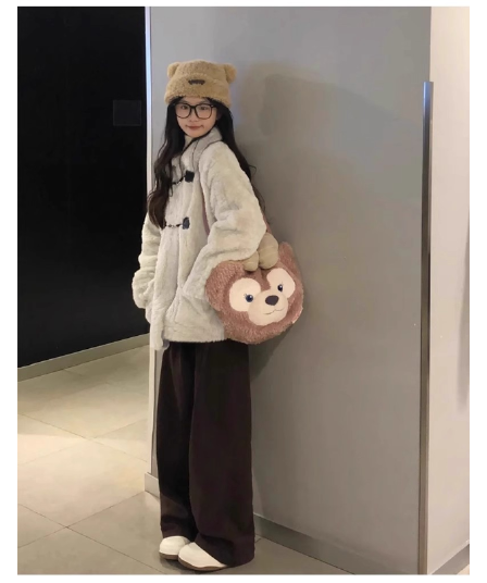 작은 키 양털 여성 코트 한 부서 폴로 칼라 소뿔 버클 두꺼운 피모 하나 귀여운 부드러운 찹쌀 코트 두꺼운