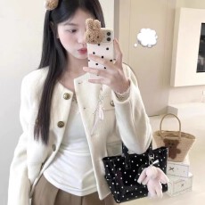 批发富家千金白色小香风毛呢外套2025秋冬款小个子高级感<b class='q'>宽松</b>百搭上衣