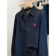 批发港风复古高级感气质翻领牛仔衬衫男女春秋叠穿宽松单排扣衬衣外套