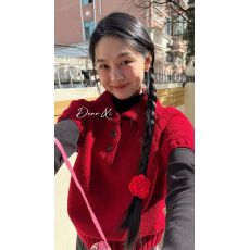 批发宽松时髦百搭叠穿保暖polo翻领短款短袖套头毛衣针织衫