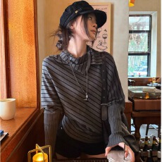 批发宋正恩黑灰色针织衫女巨好看早秋穿搭韩系蝙蝠袖宽松<b class='q'>长袖</b>毛衣上衣