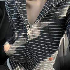 批发美式复古条纹拉链连帽<b class='q'>针织</b>毛衣外套女秋冬高级感上衣