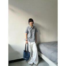 批发日系复古格子撞色polo领短袖衬衫夏季新款宽松百搭衬衣