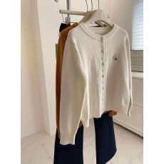 批发蘑菇花扣子提花单排扣毛衣外套女2026新年款显瘦针织开衫外穿