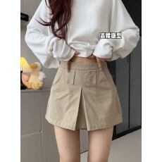 批发卡其色开叉工装短裙女春秋