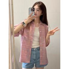 批发彩色格纹短袖<b class='q'>衬衫</b>女夏季宽松休闲设计感古巴领<b class='q'>情侣</b><b class='q'>泡泡纱</b>格子<b class='q'>衬衣</b>