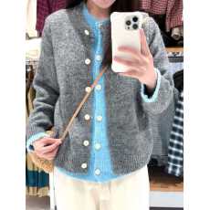 批发毛衣外套女秋冬季新款小香慵懒高级感绝美假两件针织开衫上衣