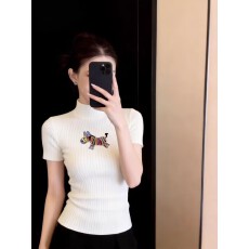 新款2026春夏韩系刺绣小马半高领针织衫修身内搭短袖T恤