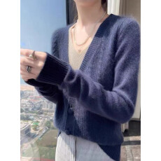 批发25年春秋冬新款装<b class='q'>羊绒</b><b class='q'>开衫</b>女V领针织毛衣外搭韩版宽松外套上衣