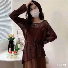 批发镂空薄款<b class='q'>防晒</b>冰丝针织衫女夏季新款设计感长袖罩衫上衣