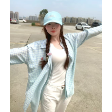 批发拼接格子衬衫男女秋宽松<b class='q'>防晒</b>上衣<b class='q'>外套</b>长袖甜美百搭衬衣