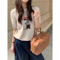 批发韩系卡通小狗短袖<b class='q'>针织衫</b>女2026春夏新款设计感小众显瘦绝美上衣女