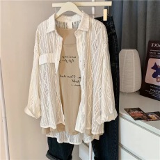 批发法式白色镂空防晒衬衫<b class='q'>外套</b>女夏季薄款上衣外搭开衫高级感休闲衬衣