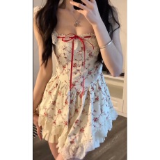 批发杏色田园风小碎花法式<b class='q'>蕾丝</b>吊带连衣裙春夏小外套