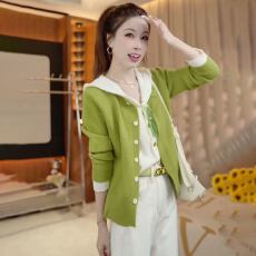 批发时尚<b class='q'>假两件</b>连帽毛衣开衫外套女2026新款春秋时尚外搭宽松<b class='q'>针织衫</b>女