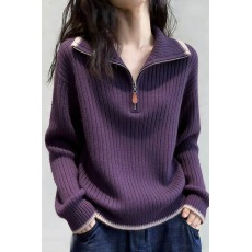 批发官图 绝美紫色套头长袖针织衫女2026春秋新款大小姐洋气内搭上衣