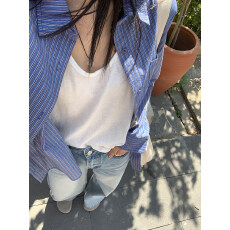 批发2025夏季新款蓝色防晒条纹衬衫外套气质<b class='q'>职业</b>衬衣女装法式休闲上衣