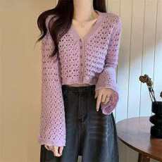 批发新款针织衫女薄款夏季2026新款<b class='q'>短款</b>设计感小众镂空<b class='q'>毛衣</b>开衫外套