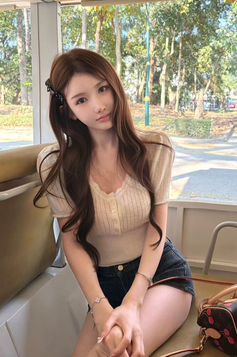 2026 봄 새로운 빅 사이즈 슬림해 보이는 화이트 반팔 니트 스웨터 여성 V넥 홀로우 아웃 쇼트 스타일 허리 수축 맨위