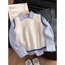 批发韩系穿搭撞色针织马甲背心女春<b class='q'>秋冬</b>内搭衬衫叠穿毛衣坎肩马夹上衣