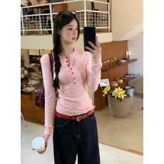 批发韩系甜美粉色V领<b class='q'>长袖</b>针织衫女早春2026修身内搭打底衫巨好看上衣