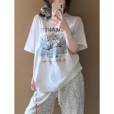 21支纯棉-210克100%棉 2026年春夏装短袖T恤女韩版印花