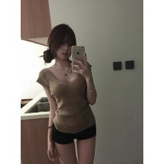 批发纯欲风性感v领短袖针织衫女2025夏季新款辣妹修身显瘦小飞袖上衣