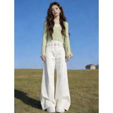 批发绿色假两件修身内搭打底针织衫女2026春季巨好看慵懒松弛绝美上衣