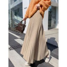 批发包心纱高端中长款半身裙春秋女百褶裙高腰遮胯针织裙羊毛冬裙裙子