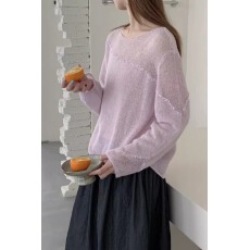 批发韩系高级感拼织带条丝光羊毛针织衫女<b class='q'>春</b>夏新款时尚宽松百搭上衣潮