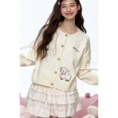 批发韩系甜美小羊<b class='q'>针织</b><b class='q'>开衫</b>短款毛衣设计感百搭秋冬新款减龄<b class='q'>圆领</b>上衣女