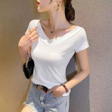 40支纯棉210克92棉/8氨纶V领修身短袖T恤女