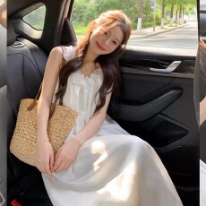 批发法式海岛度假风重工立体花朵吊带<b class='q'>连衣裙</b>女无袖长裙