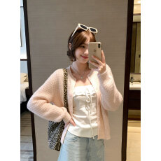 批发纯色长袖<b class='q'>针织</b>开衫女装春季新款chic显瘦毛衣外套