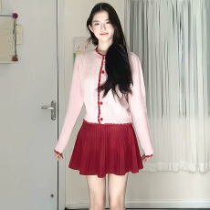 批发甜美粉色毛衣外套女2026早春季新款短款独特漂亮穿搭<b class='q'>针织</b>开衫上衣