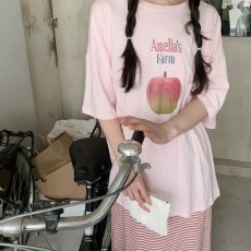 21支纯棉-210克100%棉 2026年春夏装短袖T恤女韩版印花
