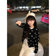 批发甜美少女风星星提花假两件<b class='q'>毛衣</b>针织开衫上衣慵懒风百搭针织衫外套